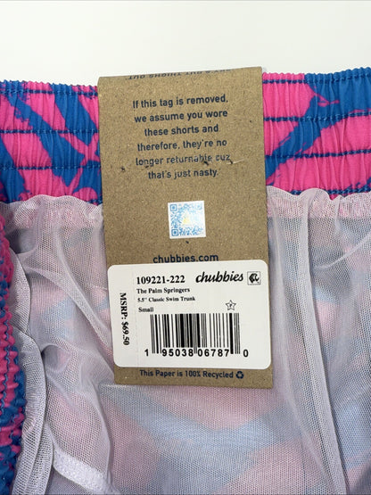 $70 Chubbies The Palm Springers 5.5" Inseam Swim Trunks-Pink/Blue-Small-New Tag