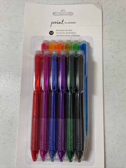 American Crafts Point Planner Erasable Gel Pens, 12 Colored Pens High Quality