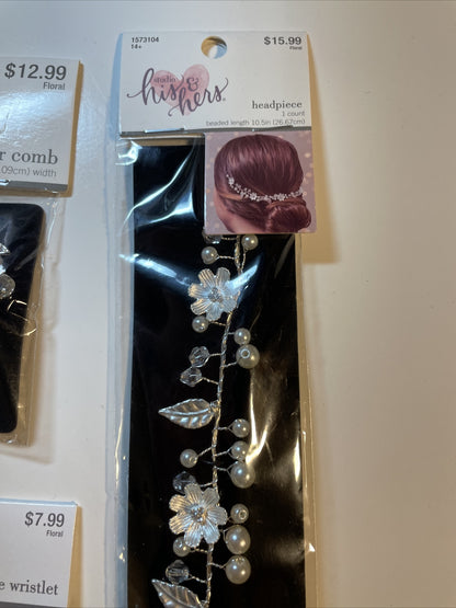 Combo Lot 3 PCs Studio His & Hers WEDDING Set: Hair Comb - Headpiece- Bracelet