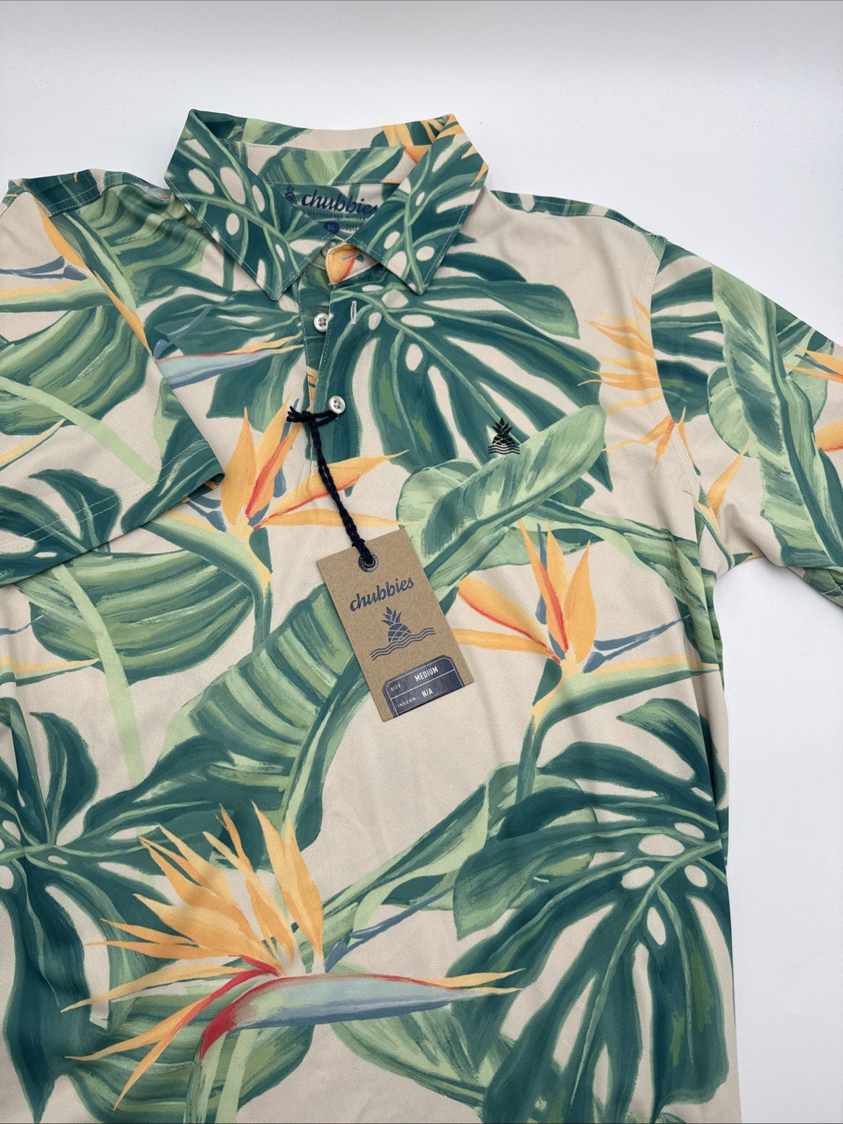$65 Chubbies Men's The Frond Of You Range Polo Shirt-Multi-Medium-New Tag