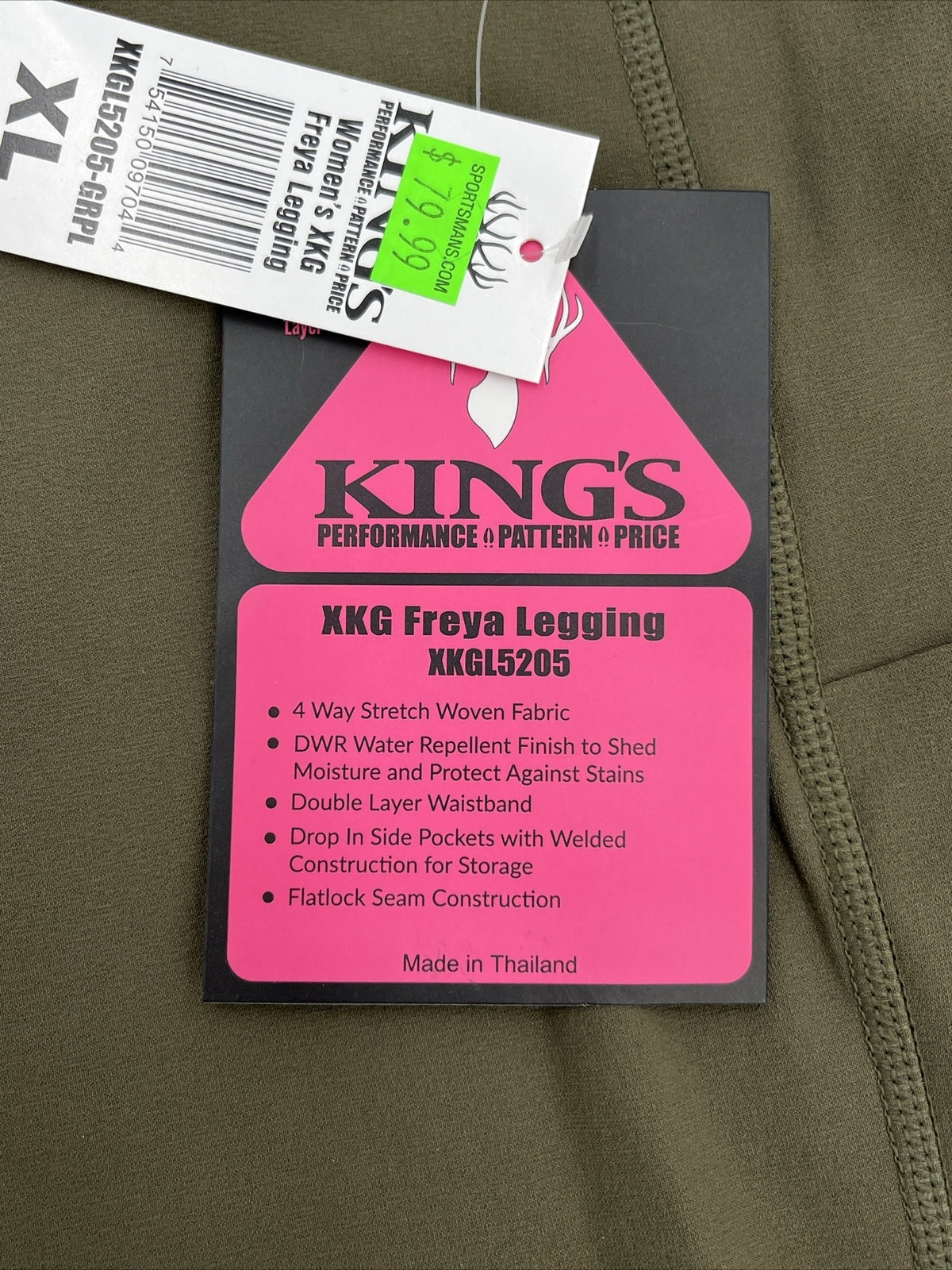 $80 King's Women’s High Waist Freya Leggings Stretch-Leaf Olive-xLarge-New Tags