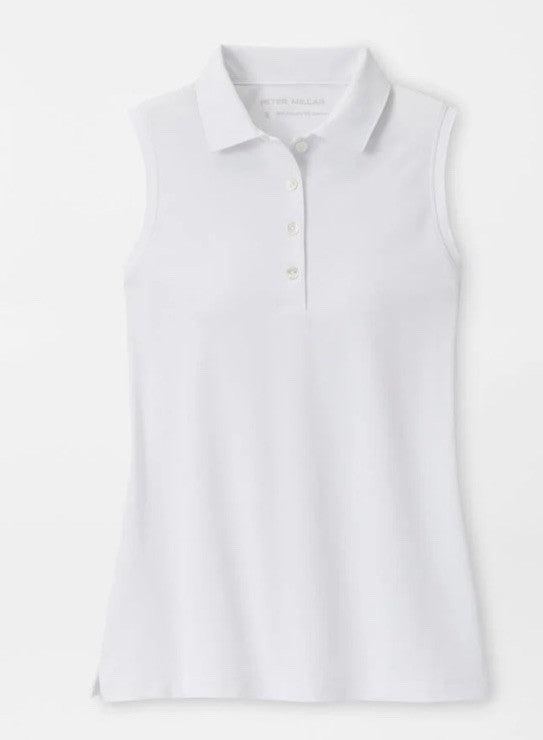 $69 Peter Millar Women’s Sleeveless Banded Polo Shirt - White - Large - New Tag