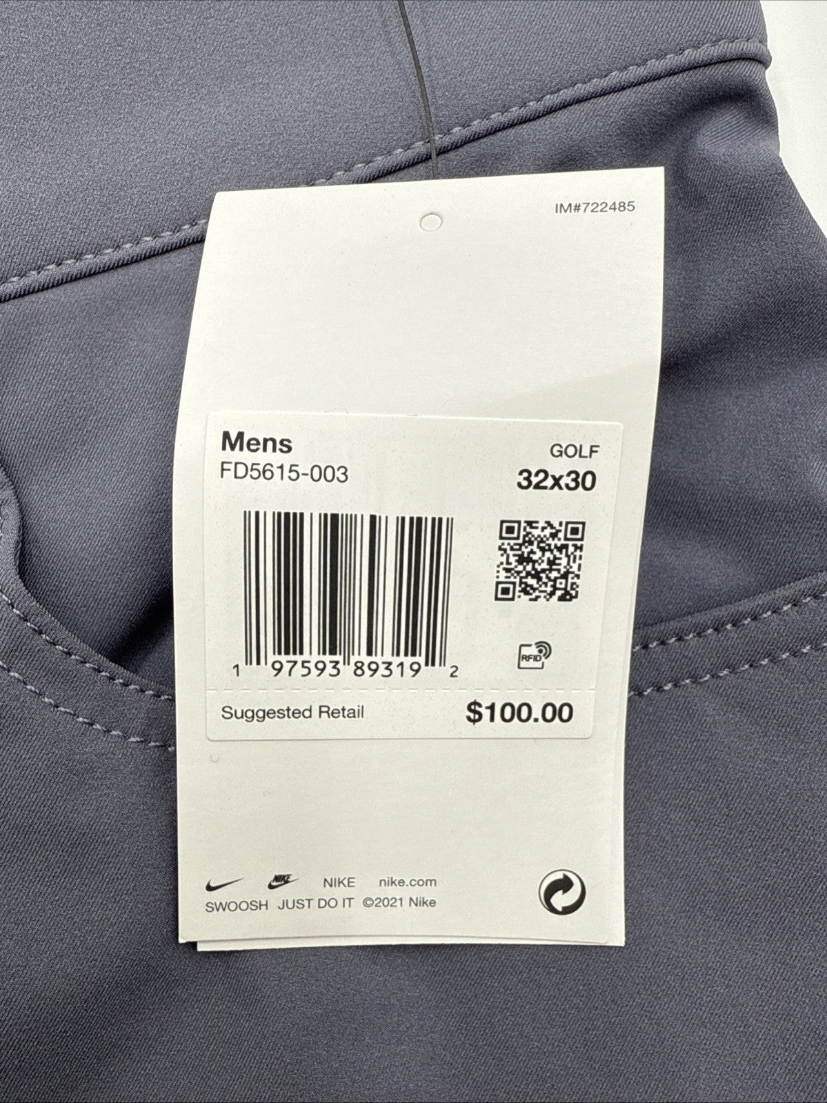 $100 Nike Men's Tour Repel Flex Slim Golf Pants FD5615-003- Grey - 32W 30L- New