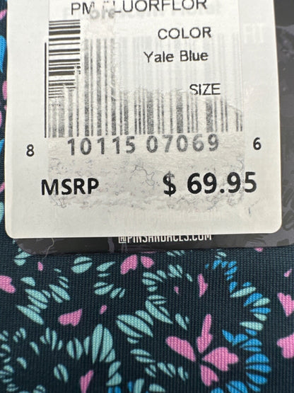 $70 Pins & Aces Fluorescent Floral Golf Polo- Blue/Pink - Medium - New With Tag