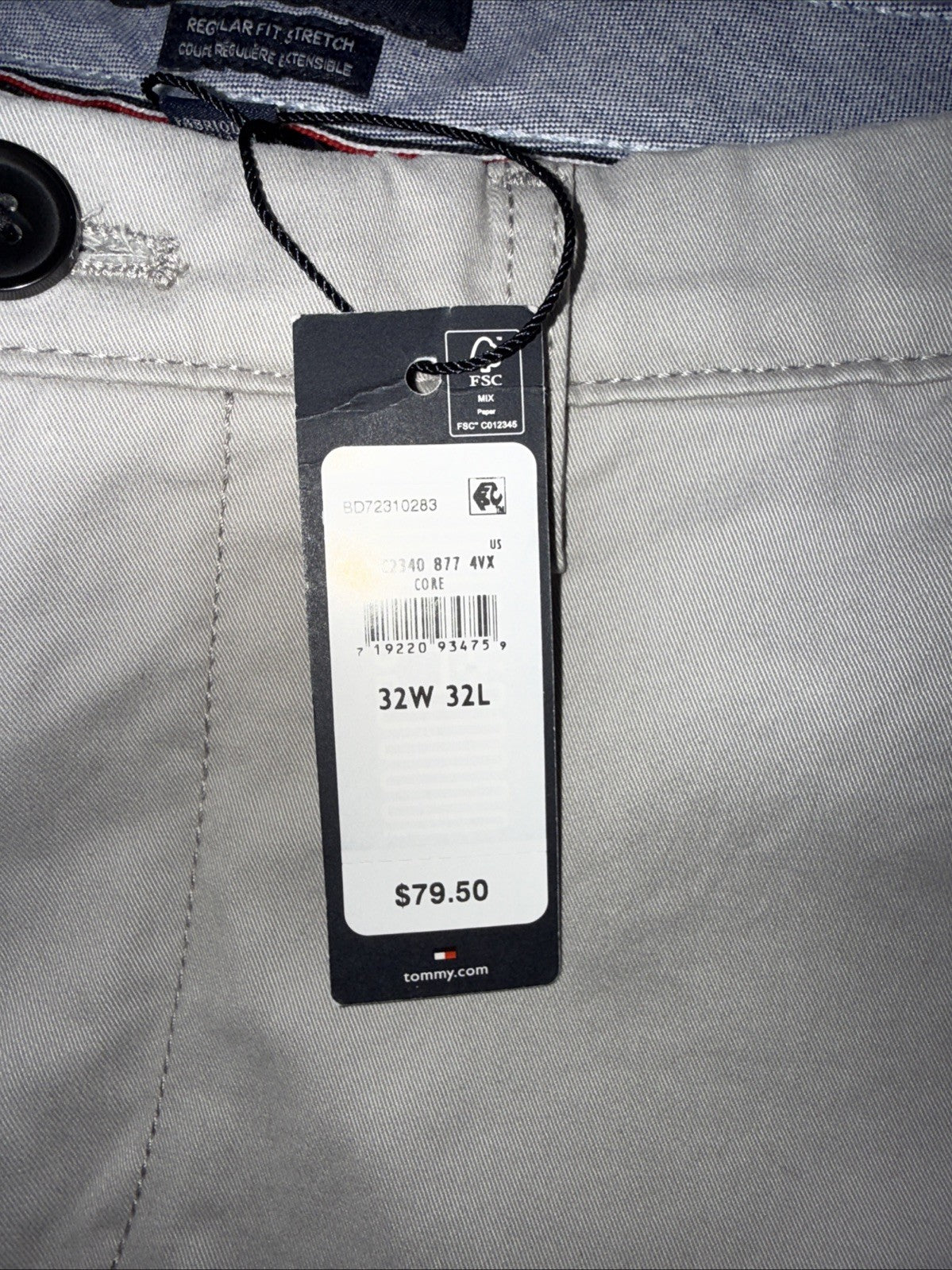 $80 Tommy Hilfiger Men The Flex Chino Cotton Casual Pants -Drizzle Grey-32W 32L