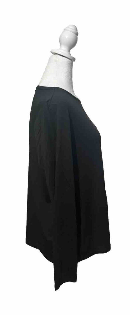 Eileen Fisher Women's Crewneck Long-Sleeve Top Relaxed Fit-Black-2XSmall-New$128