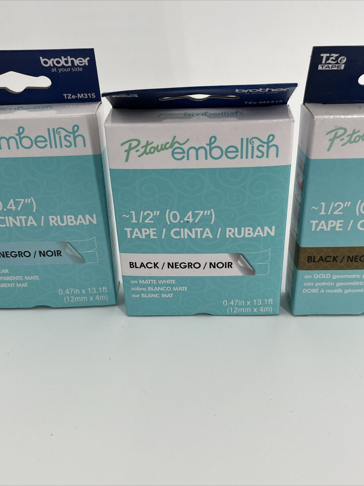 3 X Brother P-Touch Embellish Tape & Satin Ribbon ~1/2" (0.47") -NEW-LOT OF 3!