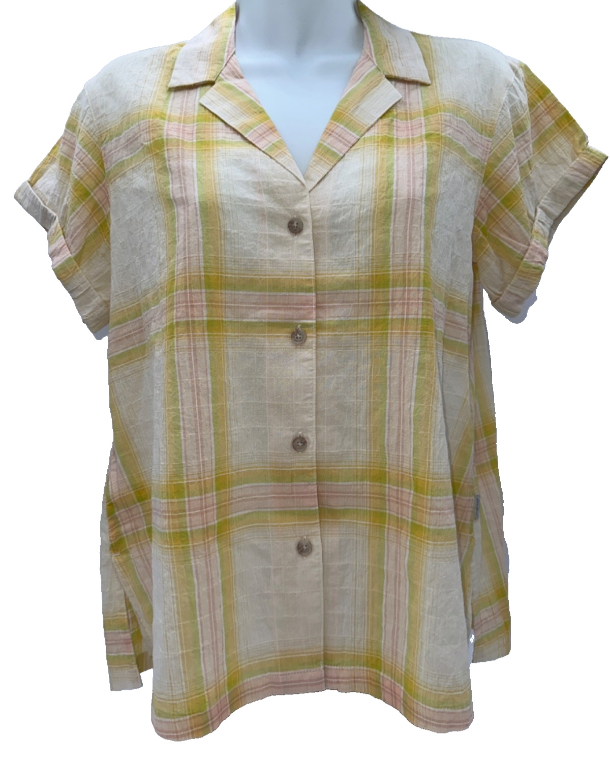 $60 Eddie Bauer Women’s Plaid Packable Camp Shirt - Gold Dust - Medium - New Tag