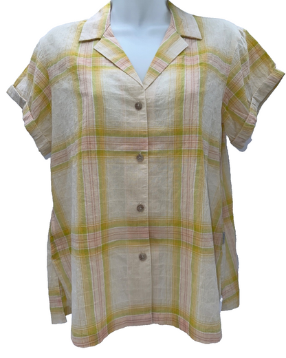 $60 Eddie Bauer Women’s Plaid Packable Camp Shirt - Gold Dust - Medium - New Tag