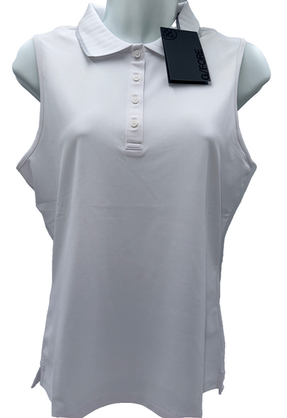 $110 G/Fore Women's Pleated Collar Pique Sleeveless Polo Shirt -Snow -XSmall-NEW