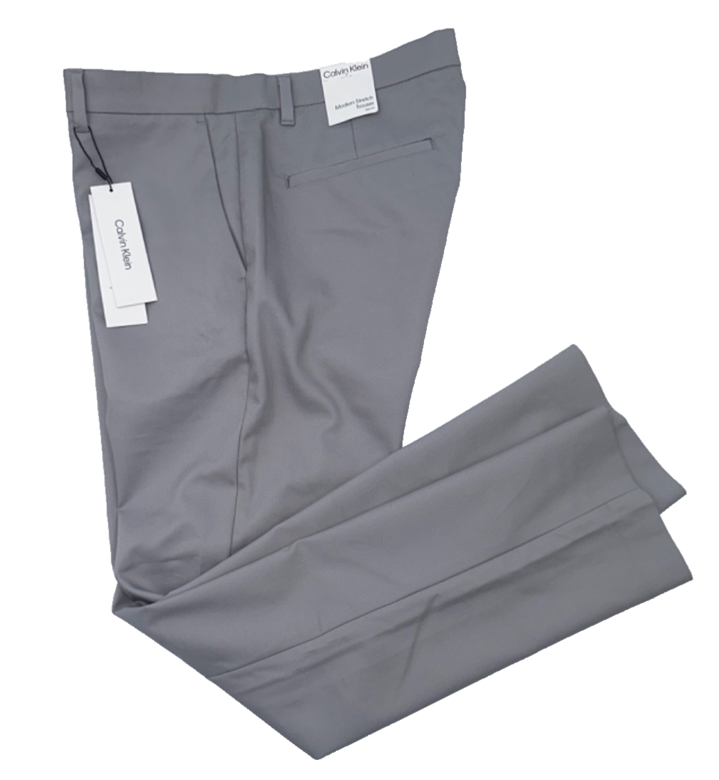 $90 Calvin Klein Men's Modern Stretch Trouser Pants - Alloy - 33W x 30L - New