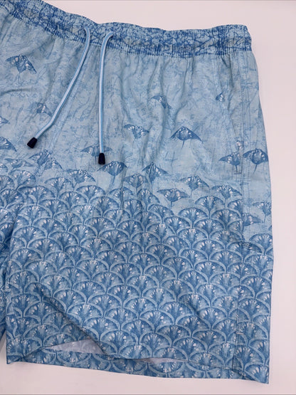 $100 Peter Millar Men’s Tropical Stingray Swim Trunks - Blue- Medium - NWT