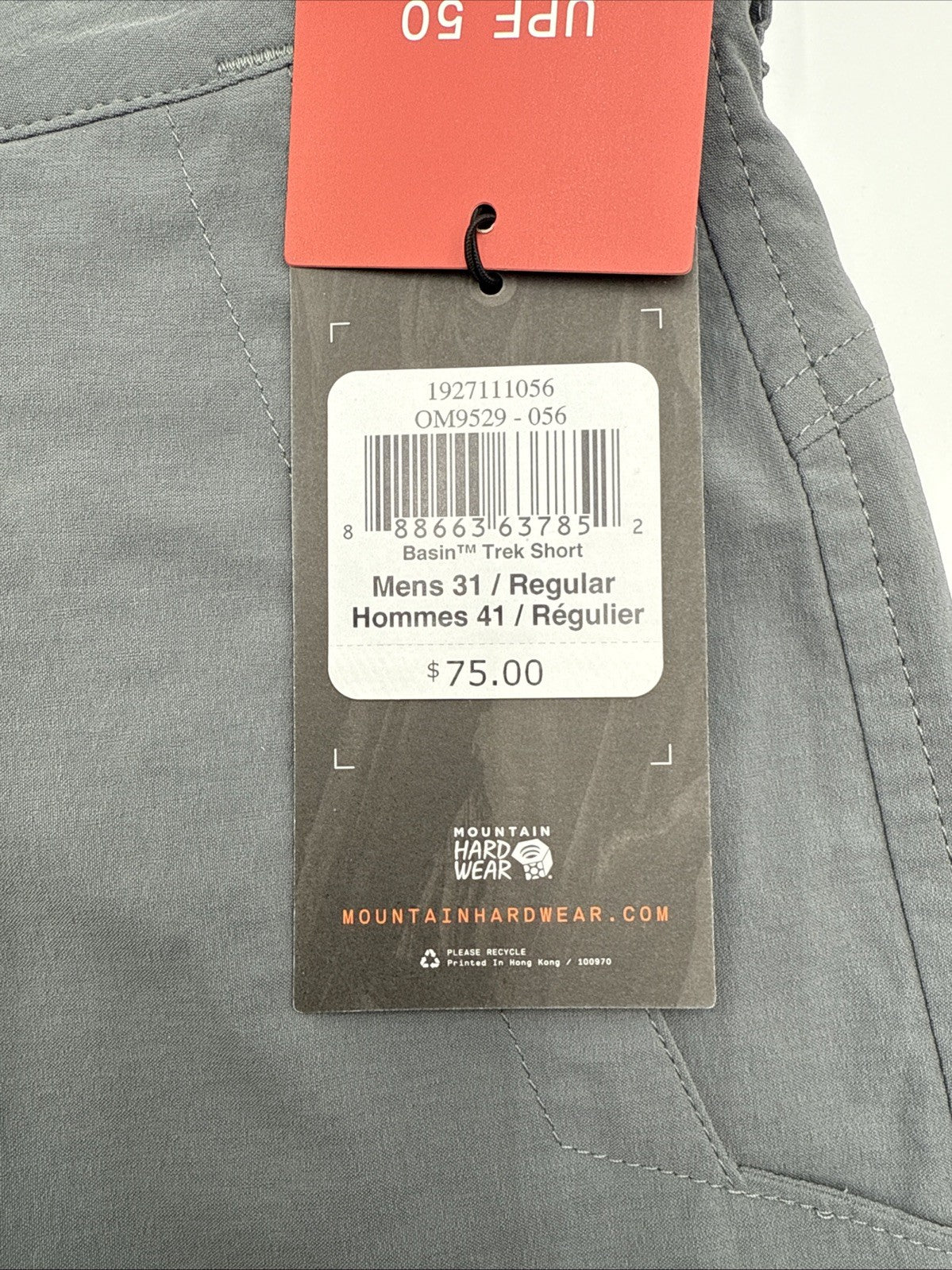 $75 Mountain Hardwear Men’s Basin Trek Shorts- Foil Grey - 31W-NEW w/ Tag