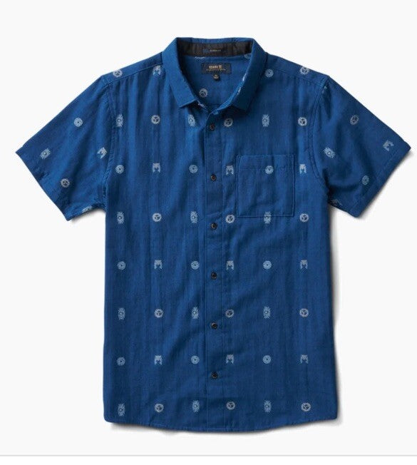 $75 Roark Men’s Journey Sunburst Button S/S Shirt-Dobby Indigo-Small-New Tag