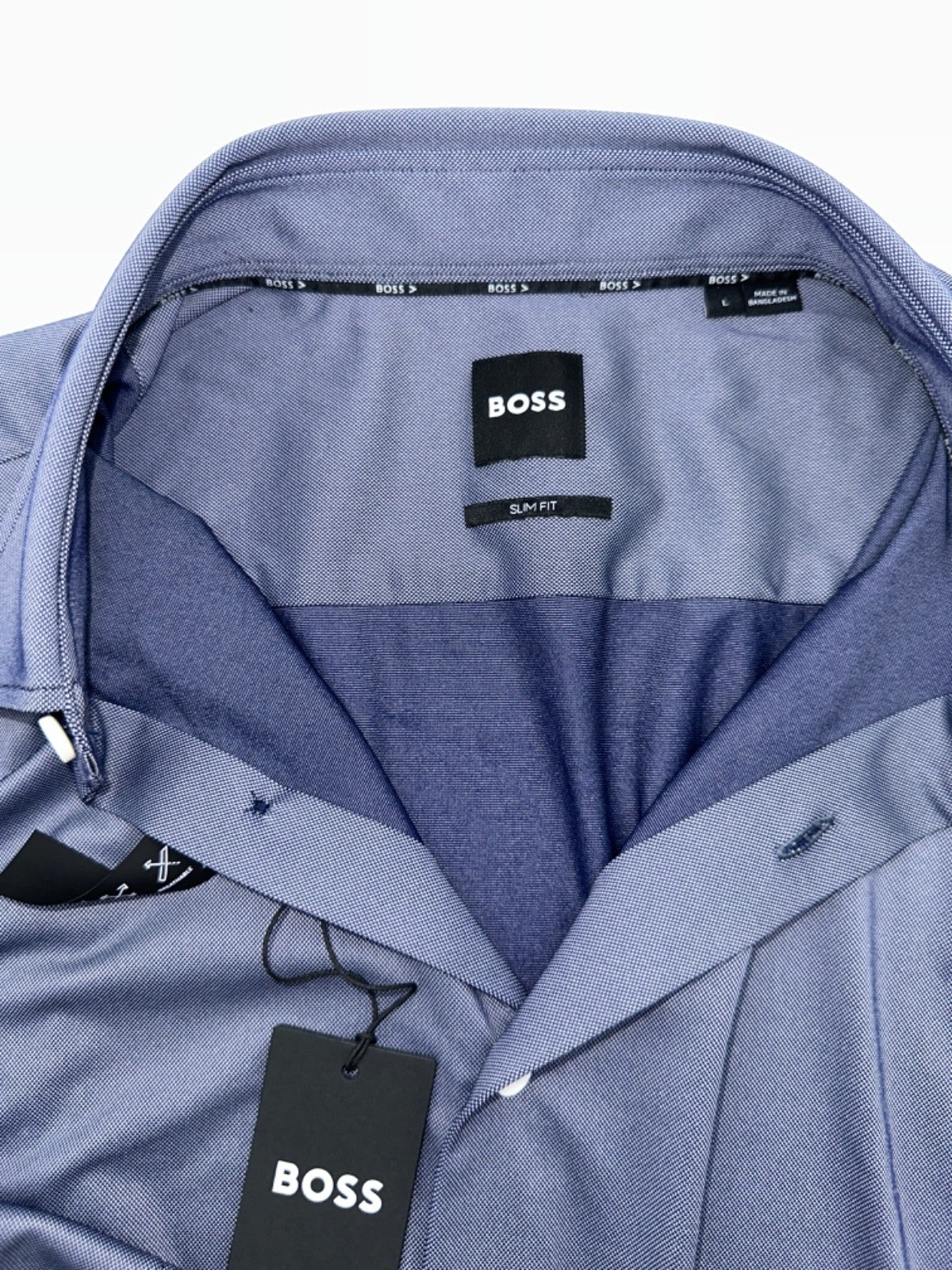 $129 Boss Men’s Slim Fit Performance Button Down Shirt - Dark Blue - Large -New