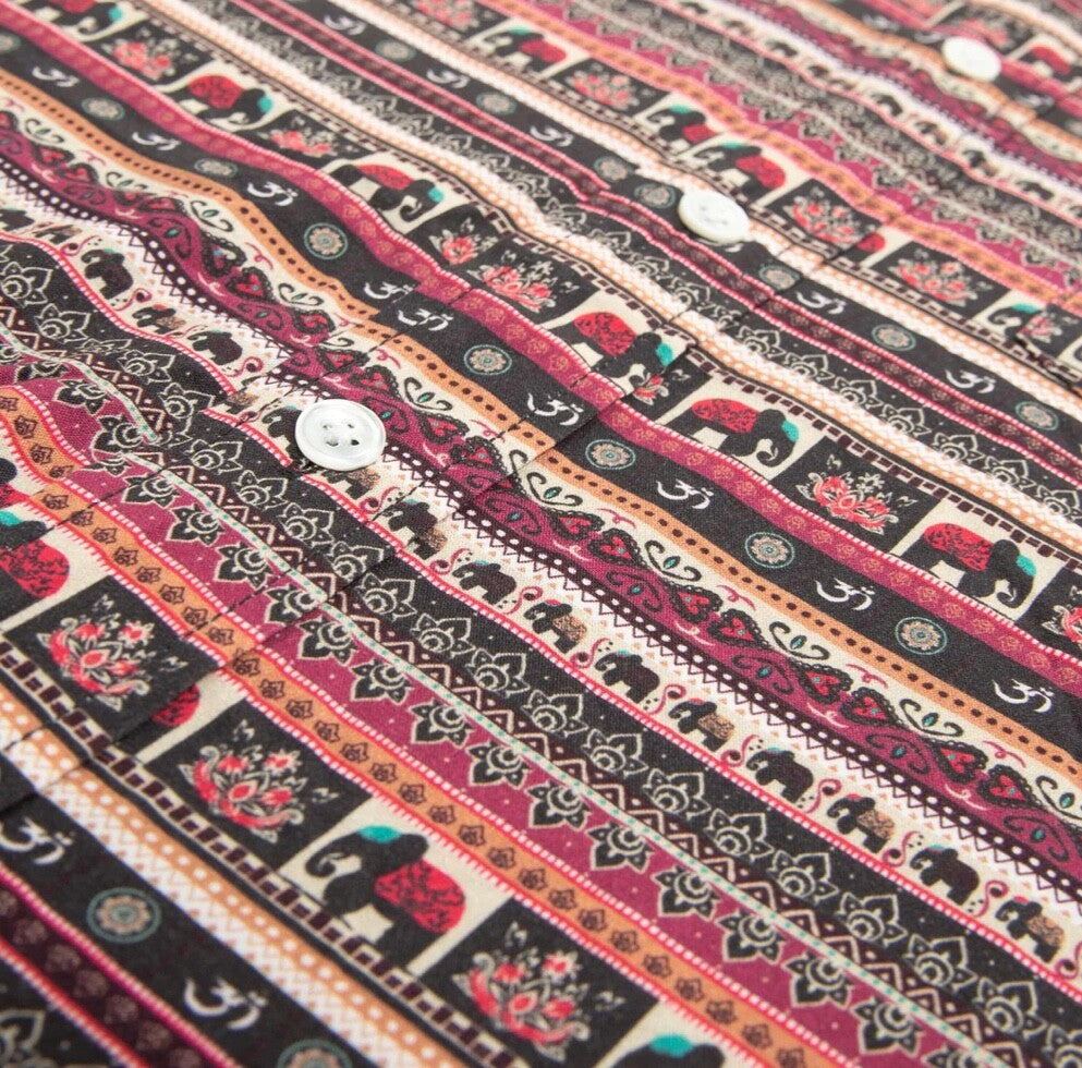$65 Bermies Men’s- Boho Elephants Rayon Stretch Shirt- Multicolor-Small- New Ta