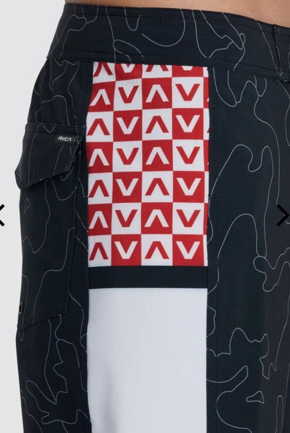 $60 RVCA Men’s Apex 2 - 18" Boardshorts Trunk - Camo Black/Red- Size: 30”- New