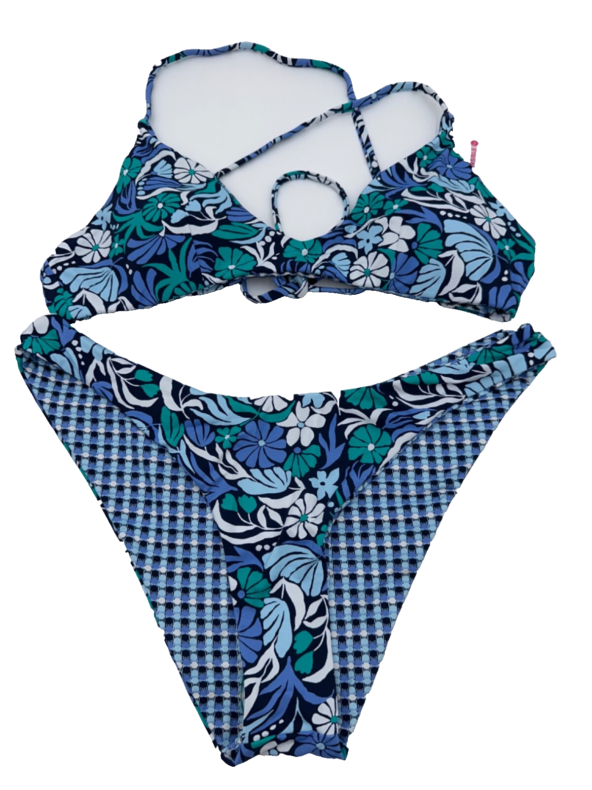 $88 Roxy Women’s Reversible Tri Scoop Cheeky Bikini Swimsuit Set Blue-Medium-New