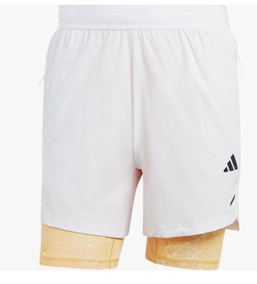 $75 ADIDAS Men's Power Workout 2-in-1 Training Shorts IS3837- White- Medium 7”-
