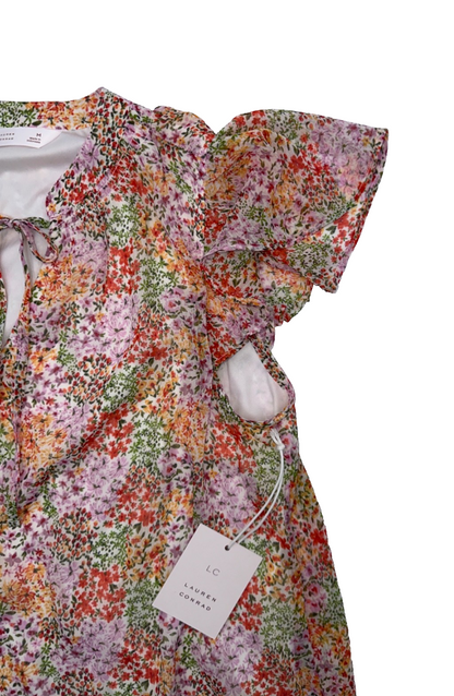 LC Lauren Conrad Tie Front Ruffled V-Neck Shell - Multi Mixy- Medium - New