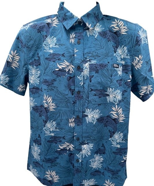 $50 Eddie Bauer Men's Bluestone School Of Fish Button Up - Navy - Small - New