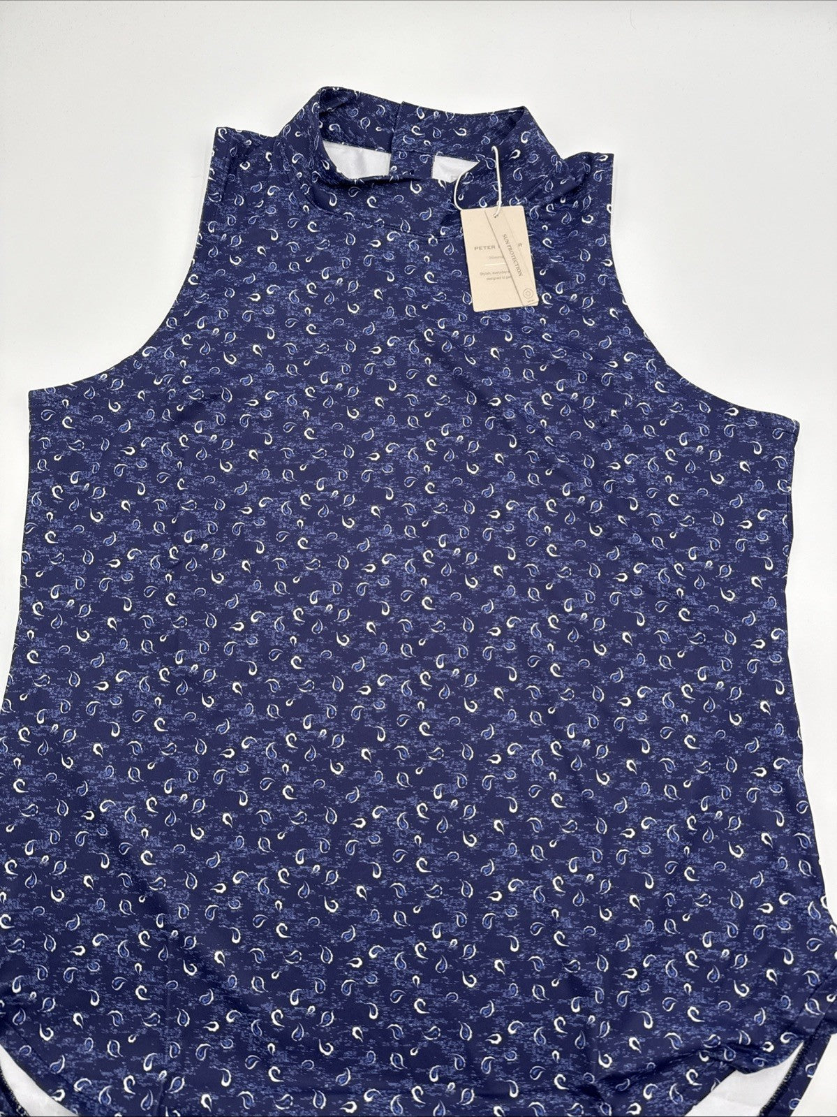 $95 Peter Millar Women’s Scottie Tossed Print Sleeveless Top- Navy Blue- Large
