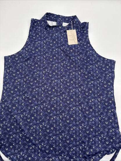 $95 Peter Millar Women’s Scottie Tossed Print Sleeveless Top- Navy Blue- Large