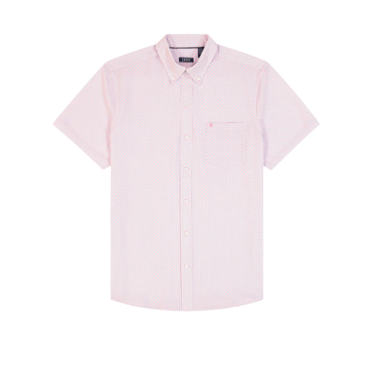 $50 Izod Men’s- Breeze Short Sleeve Button Down Shirt- Prizm Pink- Medium-New
