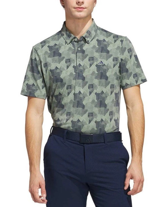 $75 Adidas Men’s Go To Printed Polo Shirt - Silver Green - Small - New Tags