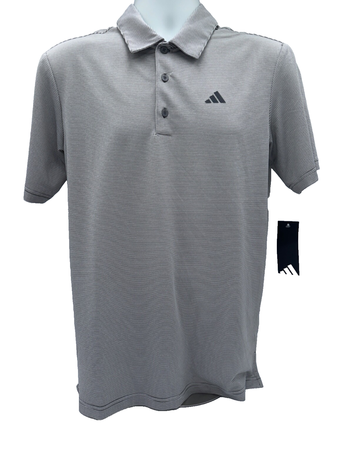 $65 Adidas Men’s Ottoman Stripe Polo Shirt - Grey/White - Small - New With Tag