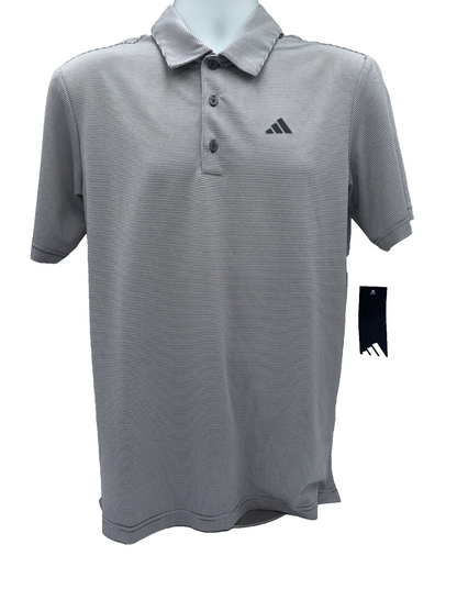 $65 Adidas Men’s Ottoman Stripe Polo Shirt - Grey/White - Small - New With Tag