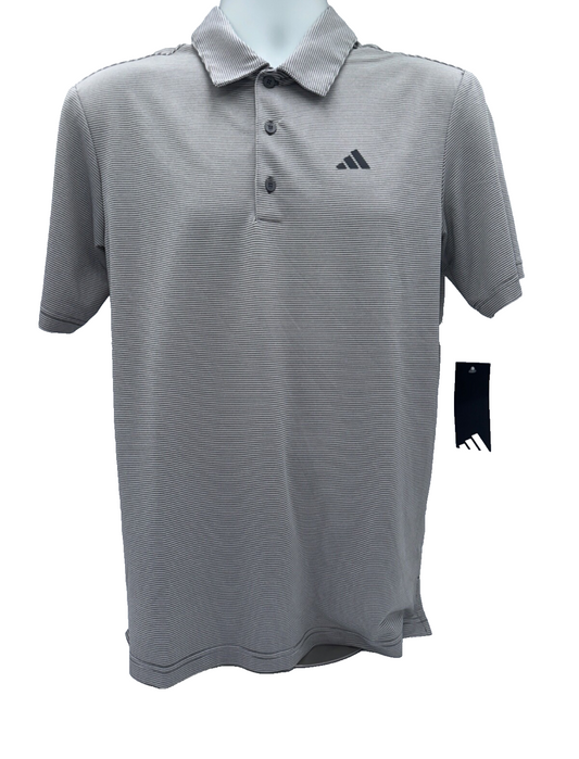 $65 Adidas Men’s Ottoman Stripe Polo Shirt - Grey/White - Small - New With Tag