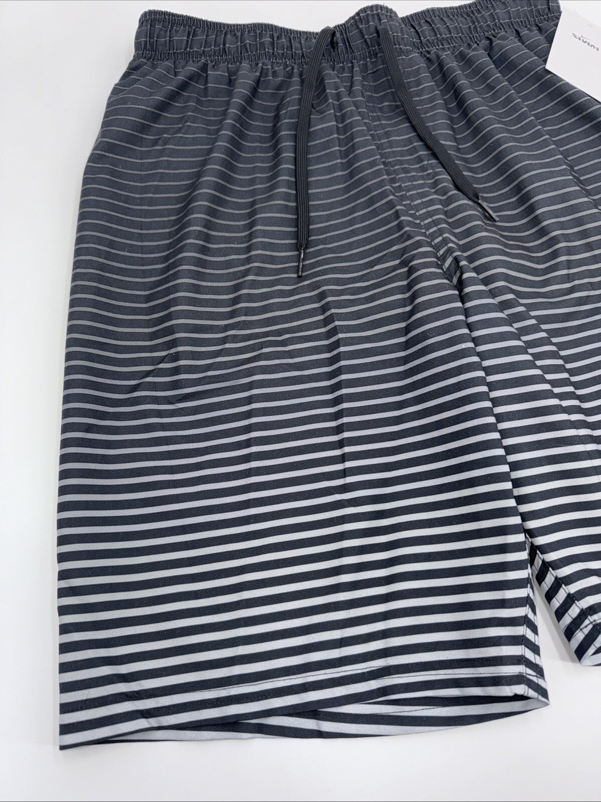 $58 Men's Nike Stripe 9" Swim Trunks- Black/Grey- Small- New with Tag