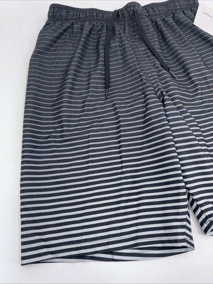 $58 Men's Nike Stripe 9" Swim Trunks- Black/Grey- Small- New with Tag