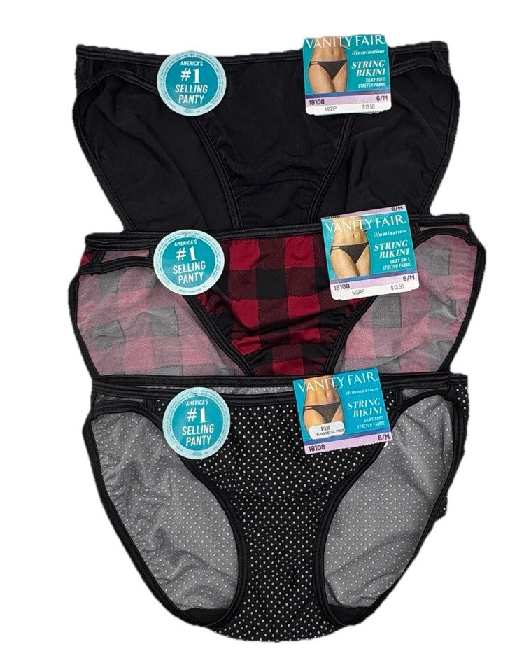$40 Vanity Fair String Bikini Panty (Pack Of 3)-Colors As Shown-18108-6/Medium