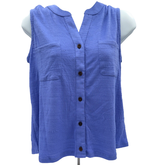 $68 C&C California Women’s Crinkle Knit Sleeveless Top - Periwinkle - Medium Tag