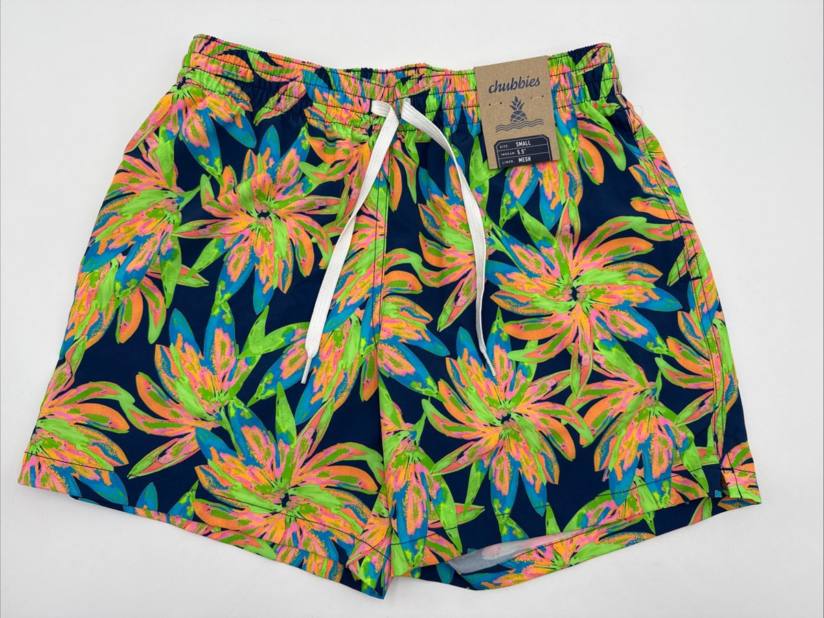 $70 Chubbies The Ocean Flowers 5.5" Inseam Swim Trunks-Multi - Small -New Tag