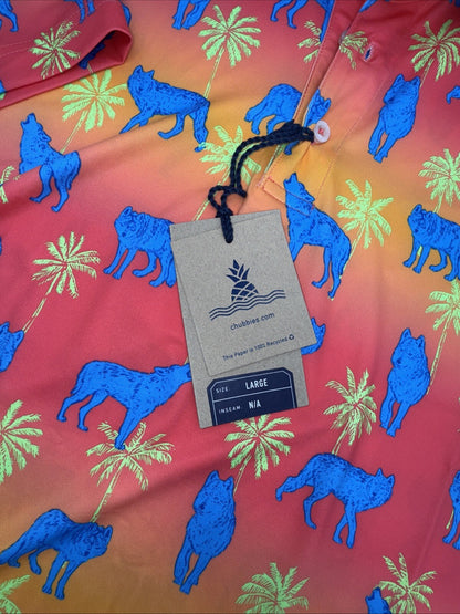 Chubbies Men's The Howler Moon Performance Polo Shirt-Orange Multi-Large-New