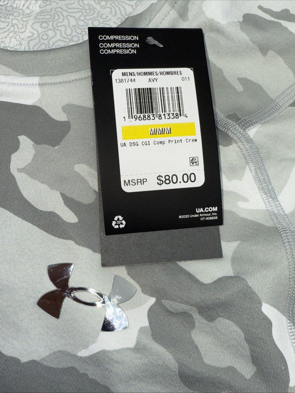 $80 Under Armour Men’s CGI Compression Crew Training Shirt-Gray Camo-Medium-New