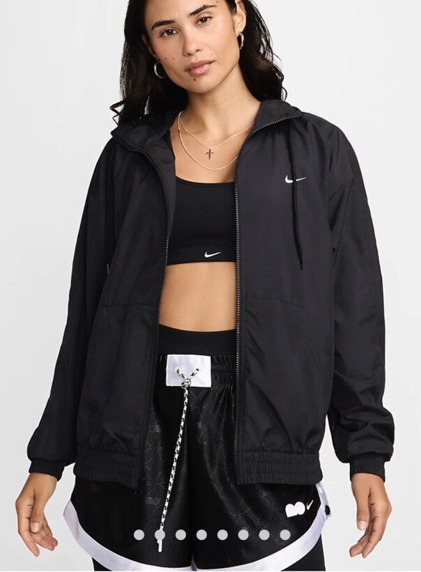 $76 Nike Women's Woven Oversized Hooded Jacket FV6298-010 -Black- Large - New