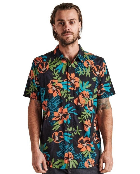 $79 Roark Men’s Journey Tahiti Nui Button S/S Shirt-Black Multi- Small-New Tag