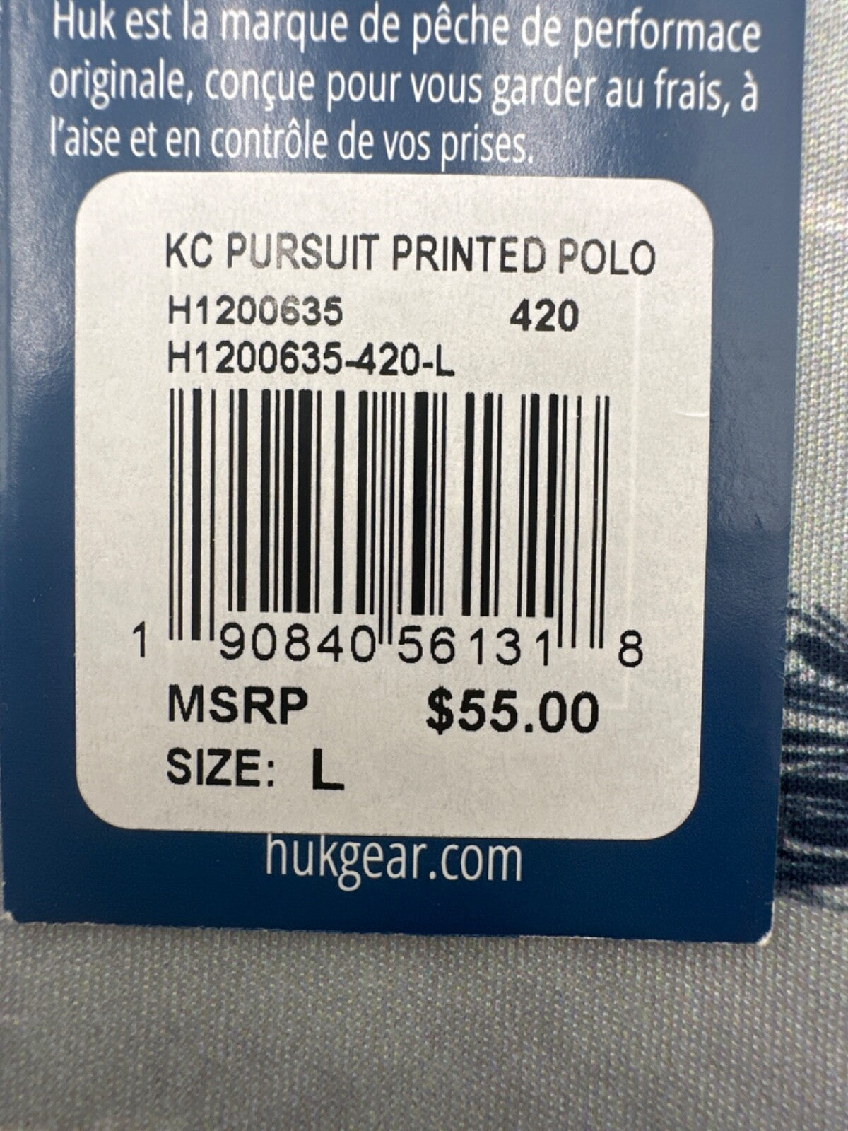 $55 Huk Men's KC Pursuit Printed Polo Shirt - Marolina Blue - Large - New Tag