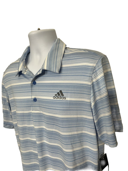 $65 Adidas Men’s Gradient Striped Polo Golf Shirt- Real Blue/White-Medium-New