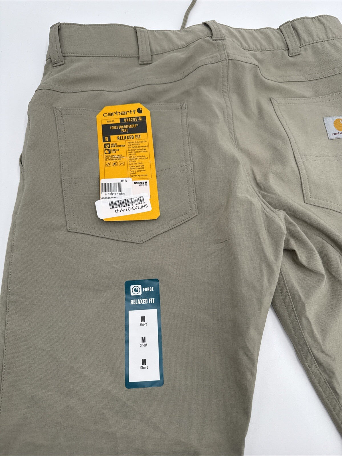 $98 Carhartt Men’s Force Sun Defender Lightweight Pants-Beige-Medium Short - New