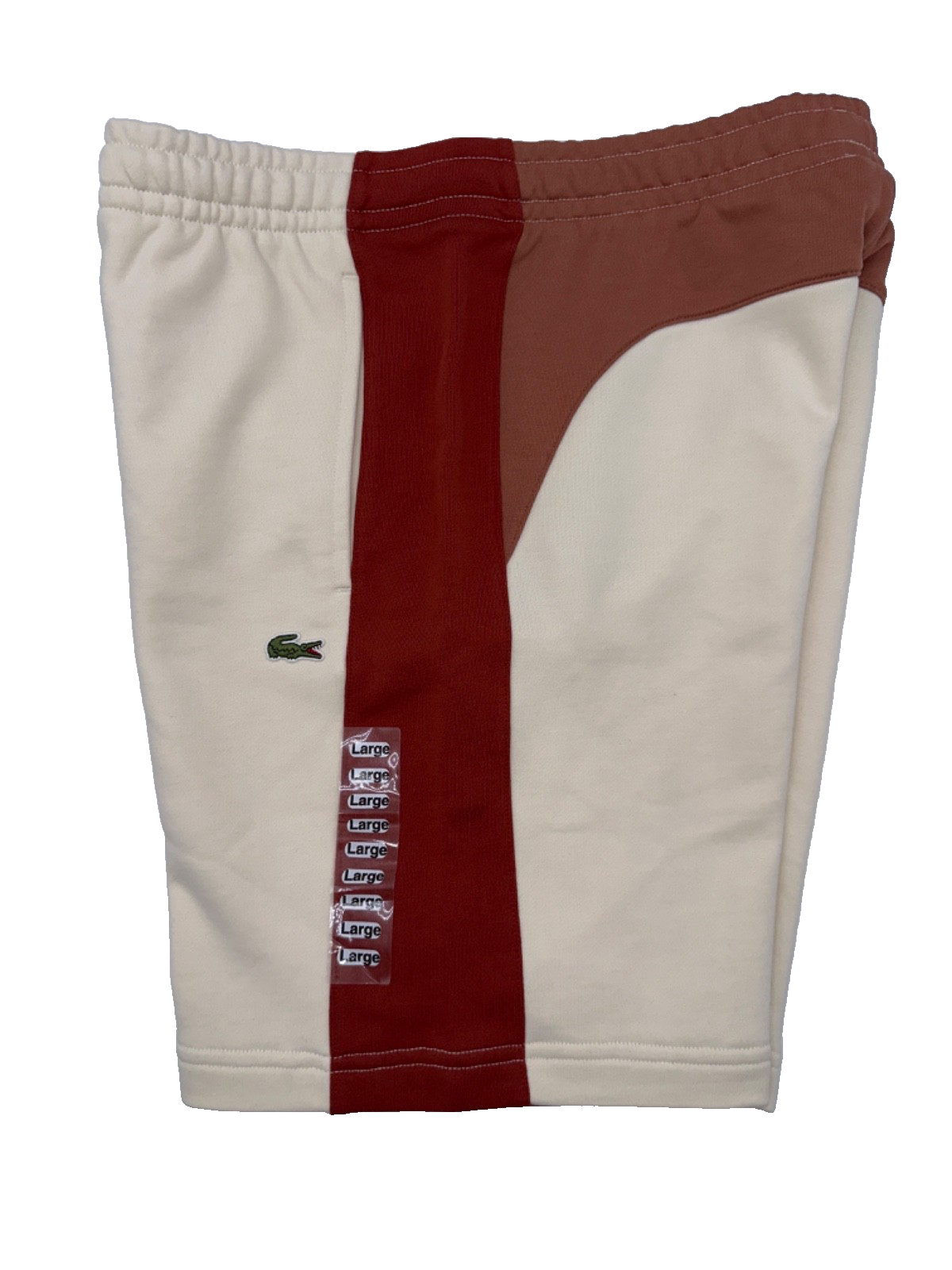 $85 Lacoste Men's Cotton Fleece Colorblock Shorts - White/Brown - Large - New