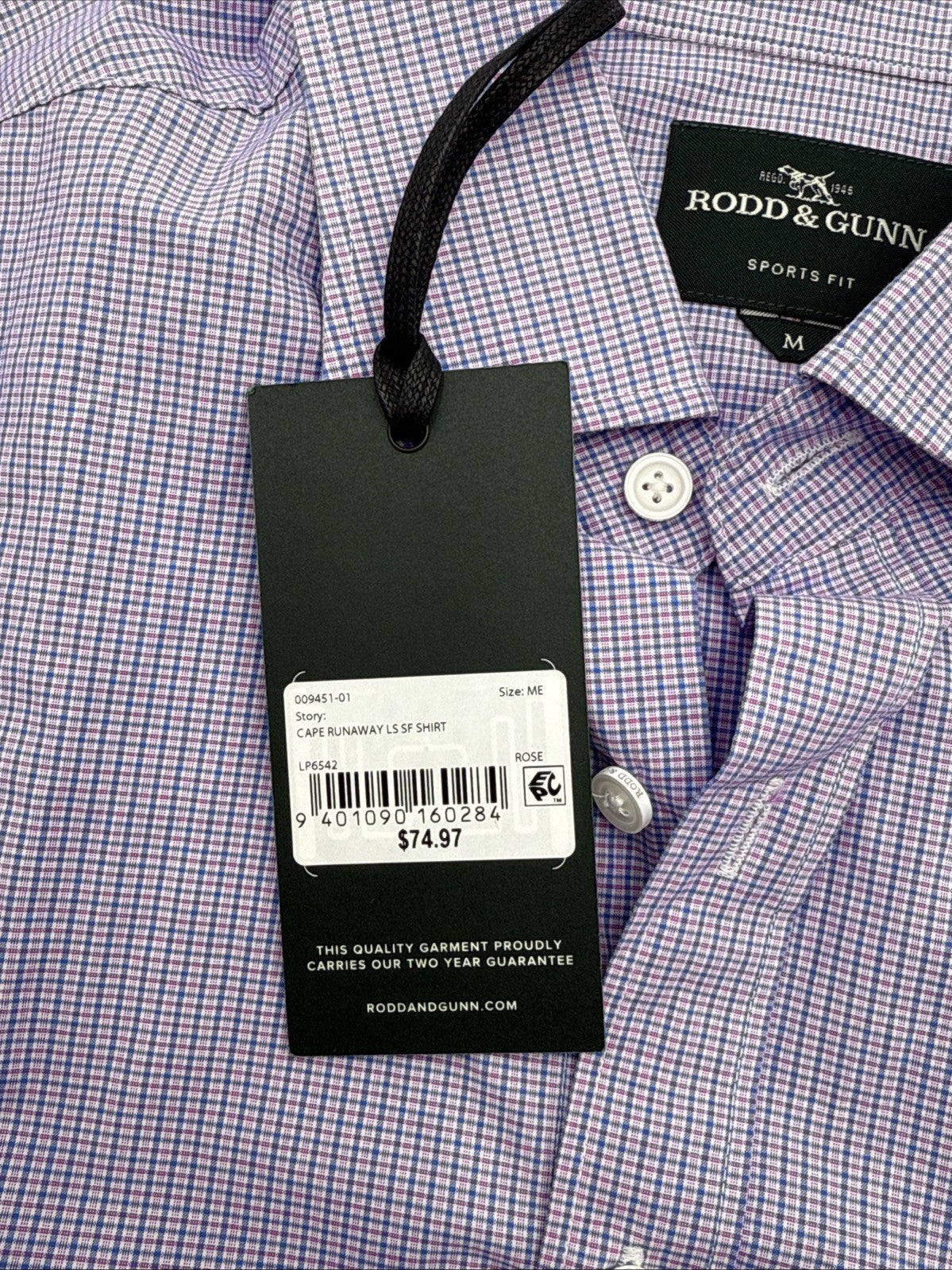 $125 Rodd and Gunn Men's Care Runaway Long Slv Button Up Shirt-Blue/Red-Medium