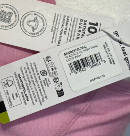 $55 MSRP Smartwool Women’s Active Ultralite High Neck Tank Shirt- Lt Pink-Large