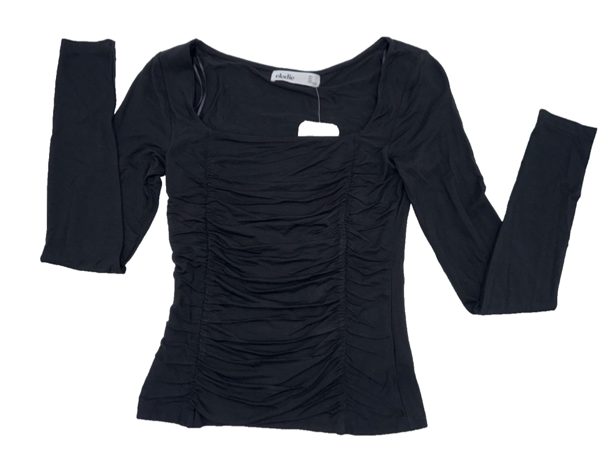 $94 Elodie Women's Long Sleeve Top - ELTY4120 - Black - Small - New With Tags