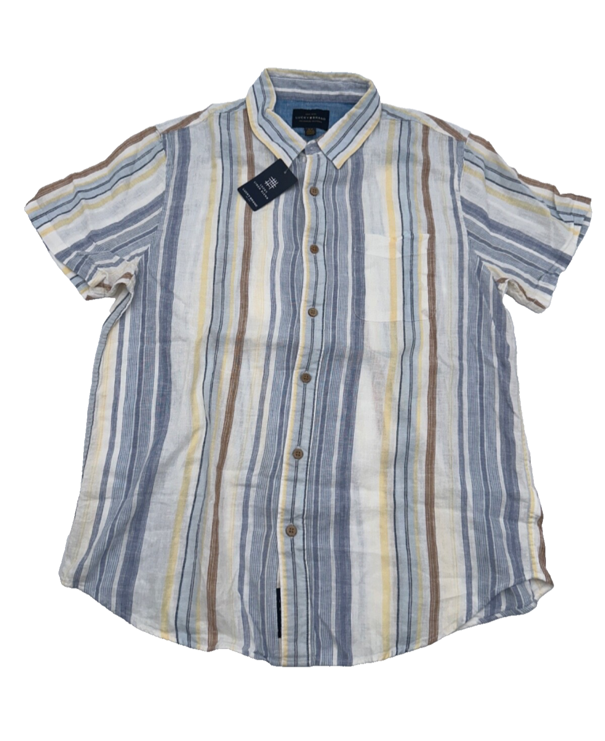 $70 Lucky Brand Men's Striped Linen Camp Shirt - Mulit Color - Small - New