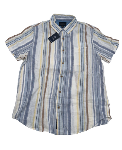 $70 Lucky Brand Men's Striped Linen Camp Shirt - Mulit Color - Small - New